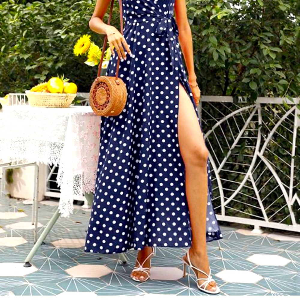 Shein | 2XL | Navy & White Polka Dot Wrap Dress